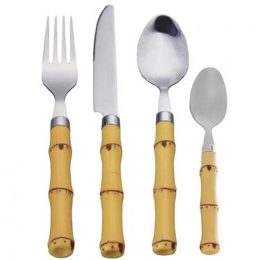 Imagem de Faqueiro 24 Peças Wolff Aço Inox Cabo Plástico Bambu