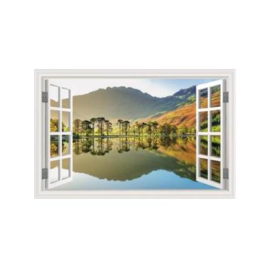 Imagem de Falsas Janelas Paisagens Impressões em Tela-Lago árvores montanhas-Quadro Arte Moderna-Natureza Pintura Decoração Parede 30x50cm Sem Moldura