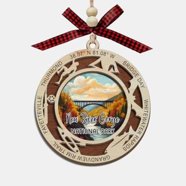 Imagem de Lerime66 Enfeite de Natal New River Gorge National Park, design de corte a laser de madeira de 2 camadas, decoração de árvore de férias, presente de lembrança de viagem, memória de escalada de ponte e