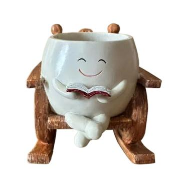 Imagem de Ioensy Cadeira de balanço, vaso de flores, vaso de plantas, enfeite de mesa para escritório, pátio, prateleira, Branco