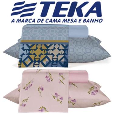 Imagem de Jogo Lençol TEKA Crystal Casal Percal 120Fios 4Pçs Todo Estampado Maci
