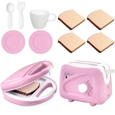 Imagem de Kit Torradeira e Sanduicheira de Brinquedo Infantil com Pães Talheres 