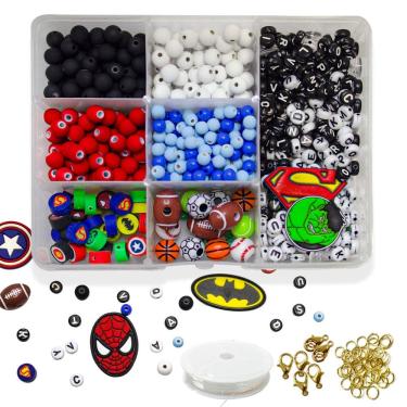 Imagem de Kit Miçanga Infantil Menino Para Fazer Pulseira com Fio de Silicone Aplique Emborrachado 750 Peças