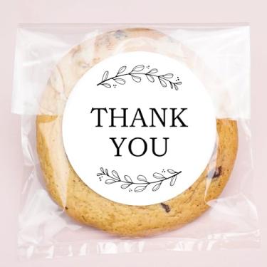 Imagem de Big Dot of Happiness Adesivos de agradecimento de folhas rústicas e sacos transparentes para biscoitos, sacos de guloseimas de celofane 10 x 18 cm, grinalda de louros, presentes de festa de casamento