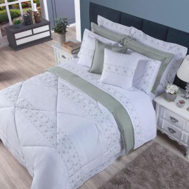 Imagem de Kit Edredom Queen Dupla Face Bordado 200 Fios 8 Peças Branco e Cinza C