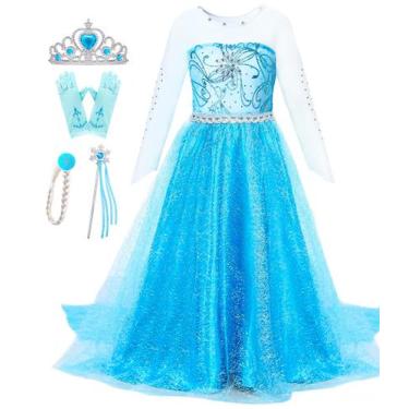 Imagem de Vestido Costume Esvaiy Elsa para meninas de 2 a 8 anos azul