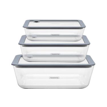Imagem de Conjunto de 3 Potes de Vidro Vittra Retangulares com Tampa Hermética de Silicone Tramontina 64220/770