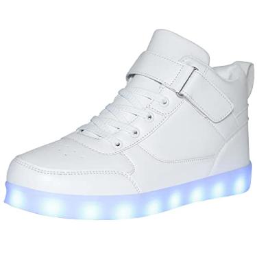 Imagem de JEVRITE Tênis unissex com luz LED de carregamento USB cano alto para mulheres, masculino, tênis, sapatos para casais, Branco, 8 Women/6.5 Men