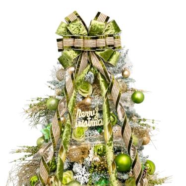 Imagem de Hismir Arco de enfeite de árvore de Natal, 133 x 33 cm de veludo, grande decoração de laço de Natal com linha de serpentina longa brilhante, decorações de Natal para porta de guirlanda de árvores