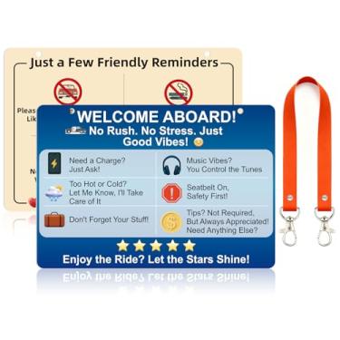 Imagem de Placa engraçada de 5 estrelas e lembrete de ponta para motoristas de táxi e carona - Mantenha seu carro limpo e aumente as classificações (pacote com 2, 22 x 15 cm)