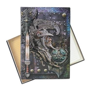 Imagem de KISWIAR Caderno de couro vintage em relevo para escrita, caderno de couro antigo guerreiro caderno de redação A5 livro de decoração retrô diário de capa dura para homens presentes