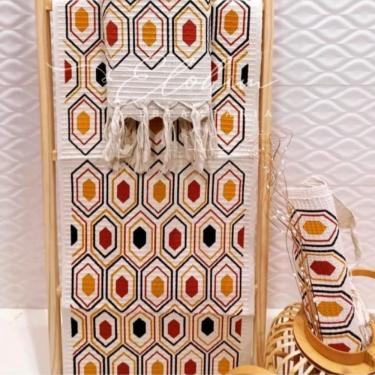 Imagem de Jogo Passadeira Com Nozinho 03 Peças Jogo De Tapete Para Cozinha Geometrico 100% Algodão Modelo Arte