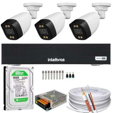 Imagem de Kit 03 CâmerasColor Dvr Intelbras 1004-c C/Hd 500gb
