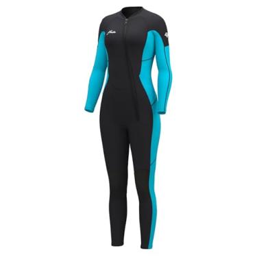 Imagem de Hevto Roupa de mergulho feminina 3/2 mm neoprene corpo inteiro zíper frontal roupa molhada em água fria para surf, natação mergulho (W1F-azul, 12)