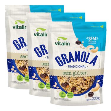 Imagem de Kit 3X: Granola Tradicional Zero Açúcar Sem Glúten Vitalin 200g