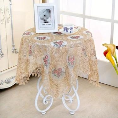 Imagem de Toalha de mesa bordada toalha de mesa de chá de renda europeia decoração de casa toalha de mesa retangular (lightcoffee)