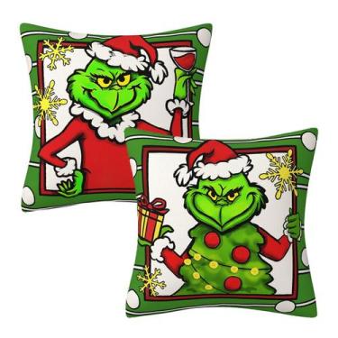 Imagem de Capa de travesseiro AHAHM Christmas Grinch Farmhouse 50x50cm Algodão