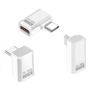 Imagem de Adaptador USB C de 90 graus estilo 3 [transferência de dados de 80 Gbps, vídeo 8K a 240 Hz, carregamento de 240 W]. Kit adaptador de ângulo reto USB C compatível com Steam Deck, Thunderbolt 5/4/3