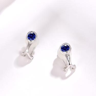 Imagem de Brincos de pressão para mulheres, pedra do mês de novembro, hipoalergênicos, não perfurados, sem dor, Medium, Cobre, Cria safira