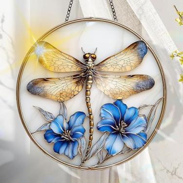 Imagem de Acrílico colorido, decoração de janela suspensa de libélula com design de vitral impresso, apanhador de sol, arte de parede de arco-íris, ideia de presente e ornamento de jardim, uso interno e externo