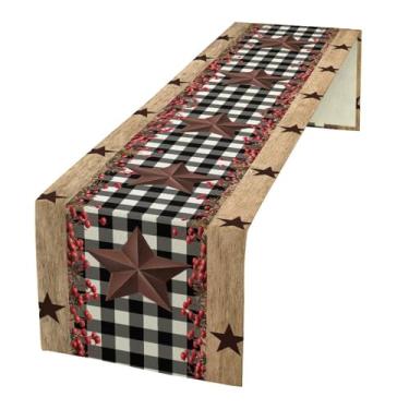 Imagem de Caminho de mesa para casa de fazenda, rústico, estrela ocidental, preto, branco, buffalo, xadrez, para casa rústica, sala de jantar, decoração de mesa de cozinha, 33 x 272 cm