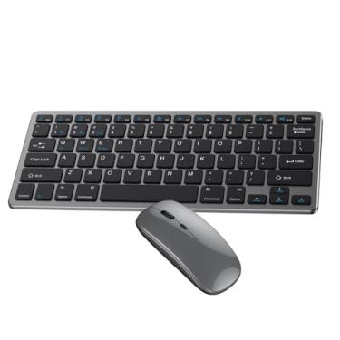 Imagem de Teclado e Mouse Bluetooth Sem Fio, Kit Wireless 2.4G Recarregável USB, Teclado QWERTY Slim com Mouse Óptico,