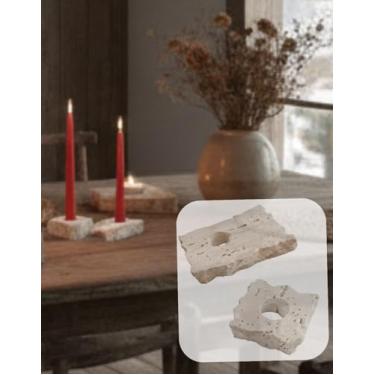 Imagem de Kit 2 Castiçais em Pedra Natural Rústica Porta Velas Decorativo Artesanal