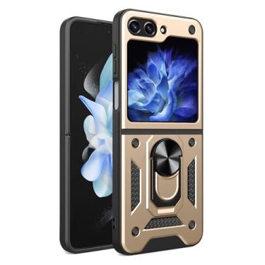 Imagem de RKINC Capa para Samsung Galaxy Z Flip 7 FE/Flip 6 com capa deslizante para câmera e anel giratório com suporte de grau militar à prova de choque com suporte magnético para carro, dourado