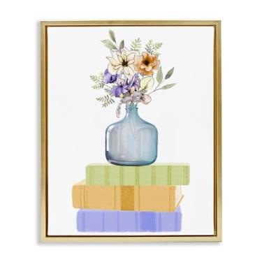 Imagem de Stupell Industries Vaso de flores em livros, tela flutuante, moldura preta, arte de parede, design por Marcus Prime, 78 x 63 cm