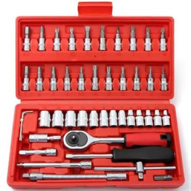 Imagem de Kit de Ferramentas com Catraca Reversível 46 Peças – Soquetes 1/4” CR-V com Maleta – Chaves, Extensões e Adaptadores para Manutenção Doméstica e Automotiva