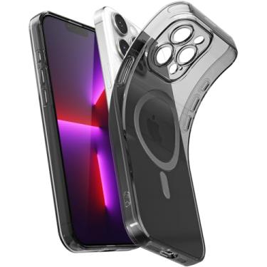 Imagem de Svanove Capa magnética transparente para iPhone 13 Pro, compatível com Magsafe Slim Thin Transparente Mag Safe Case para mulheres e meninas, bonita borracha de silicone macia com capa de câmera, preta