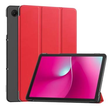 Imagem de Capa para tablet T-Mobile REVVL TAB 2 de 10,1 polegadas – Capa protetora de couro PU + PC com suporte dobrável, hibernar/despertar automático, capa fina e leve à prova de choque (vermelha)