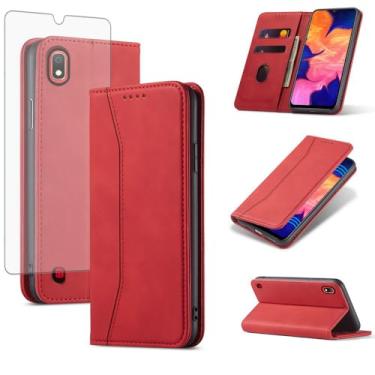 Imagem de Asuwish Capa carteira flip para celular Samsung Galaxy A10 com protetor de tela de vidro temperado, fecho magnético, capa fólio, suporte para cartão de crédito, suporte para celular, acessórios A 10