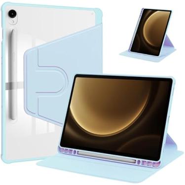 Imagem de Capa giratória para Samsung Galaxy Tab S7 FE/S8 Plus/S7 Plus de 12,4 polegadas, suporte protetor de rotação de 360 graus, capa rígida fina e traseira transparente, com suporte para caneta S para