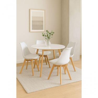 Imagem de Conjunto Mesa Redonda Leda Saarinen 80cm Com 4 Cadeiras Estofadas – Design Moderno E Conforto