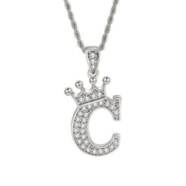 Imagem de Colares femininos com inicial de prata, colar longo com pingente delicado de letra A-Z, colar com nome de coroa, joias para presente feminino, One size, Metal, Sem Pedra Preciosa