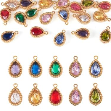 Imagem de Magibeads 20 peças de pingentes de zircônia cúbica banhados a ouro 18 K de verdade, pingentes de gota de strass, pingentes de pedra facetada de cristal para pulseiras, brincos, colar, artesanato