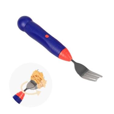 Imagem de wingosoph Garfo de espaguete elétrico giratório para crianças, talheres infantis automáticos, garfo giratório para macarrão (NY068-azul)