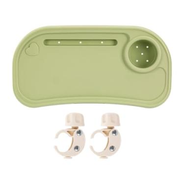 Imagem de Almencla Bandeja universal para lanches em carrinhos de bebê com porta-copos e suporte para celular removível. Compatível com a maioria dos carrinhos de bebê, Verde