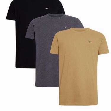 Imagem de Kit 3 Peças Camisetas Básicas Masculina em Algodão Premium no Estilo Tommy Bordado Itália-Masculino