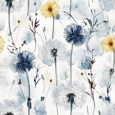 Imagem de COKCOKR Papel de parede dente-de-leão, 45 cm x 599 cm fundo de impressão de lavagem de tinta azul, decoração de parede, papel de contato estético adesivo em papel de parede fácil de remover para