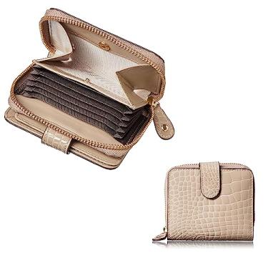 Imagem de VOICE Carteira Align mini tipo carteira dobrável de couro feita pela Toscânia na Itália Couro de vaca ART.GRETA Mulher elegante, fácil de usar e bonita em caixa de presente, Bege, Minimalista