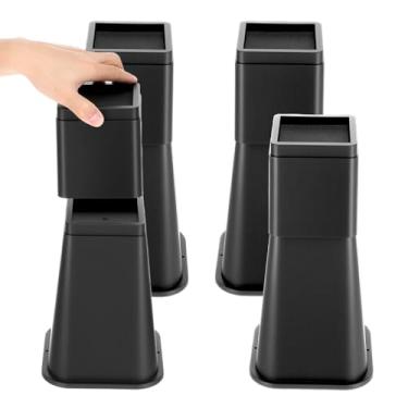 Imagem de Meyeyaia Elevadores de cama ajustáveis pacote com 8 elevadores de móveis resistentes de 10 e 20 cm de plástico ABS durável com 4 tapetes antiderrapantes para mesa de sofá e cadeira, preto
