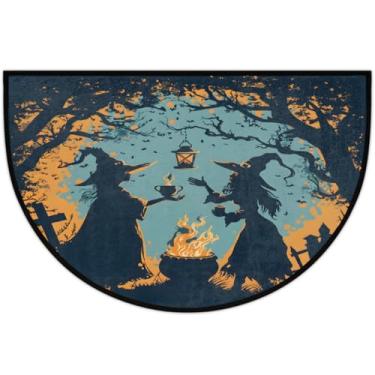 Imagem de Tapete de porta meio redondo, preto, bruxa, Halloween, antiderrapante, absorvente, semicírculo, tapetes laváveis, meia lua, tapetes para ambientes internos, pátio, cozinha, banheiro, entrada, lareira
