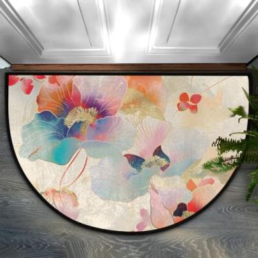 Imagem de Tapete de porta meio redondo, colorido, retrô, antiderrapante, absorvente, semicírculo, tapetes laváveis, meia lua, para ambientes internos e externos, pátio, cozinha, banheiro, entrada, lareira