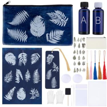 Imagem de WEBEEDY Kit de cianotipo faça você mesmo com 2 sacos de lona, 10 papéis A5, 10 marcadores para impressão de cianótipo, kit de impressão solar DIY inclui sensibilizador de componentes, ferramentas para