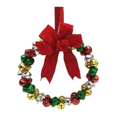 Imagem de rockible Guirlanda de Natal pequena com sino e laço, ideal para porta de entrada externa ou interna, Style D
