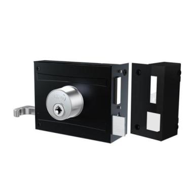 Imagem de Fechadura Stam Portao Preto Fosco Espelho Inox Tetra