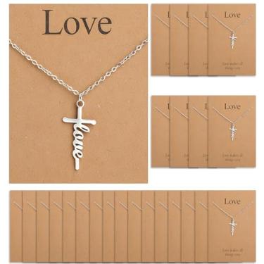 Imagem de Ethanberg 24 conjuntos de colar de cruz para mulheres, colar com pingente de cruz cristã com versículos bíblicos cartões para sua mãe, irmã, amiga, Páscoa, joias religiosas, presentes, Aço inoxidável