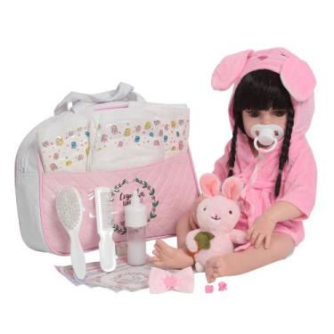 Imagem de Boneca Reborn Bebê Realista Corpo Silicone Roupão Coelho - Cegonha Reb